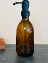 Groeikruid Zeeppompje Vrijstaand | Zeepdispenser | 300 ml |Amber glas | RVS pompkop | Mat Zwart