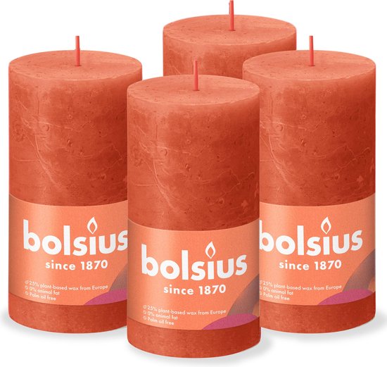 Bolsius - Rustieke Kaars - 4 Stuks - Oranje - Earthy Orange - 13cm | bol.com