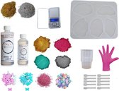 PNCreations Ultra Clear Epoxy Set 82-Delig | Coaster Mal 5-Delig 25x30CM | 4 Kleurpigmenten | Goud en Zilver Glitter | Opvulmateriaal | Mengbenodigdheden | Giethars