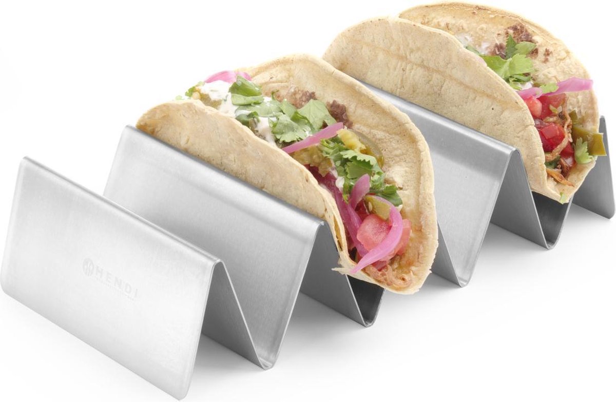 Hendi Tacohouder met 4 vakken - RVS - Ovenbestendige houder voor tortilla, taco of burrito's - Hendi