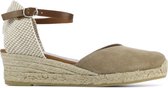 Mace Vrouwen Suède   Espadrilles / Damesschoenen - Sleehak - Gesp sluiting -  M1057 raffia - Taupe - maat 36