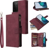 Luxe Telefoonhoesje voor Samsung Galaxy S21 Ultra | Hoogwaardig Leren Bookcase | Lederen Wallet Case | Luxe Uitstraling | Pasjeshouder 6 pasjes | Portemonnee | Rits | Rood