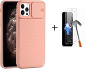GSMNed – iPhone 12/12 Pro Roze – hoogwaardig siliconen Case Roze – iPhone 12/12 Pro Roze – hoesje voor iPhone Roze – shockproof – camera bescherming – met screenprotector iPhone 12