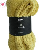 Gusta - Fleece deken / plaid wafel geel patroon