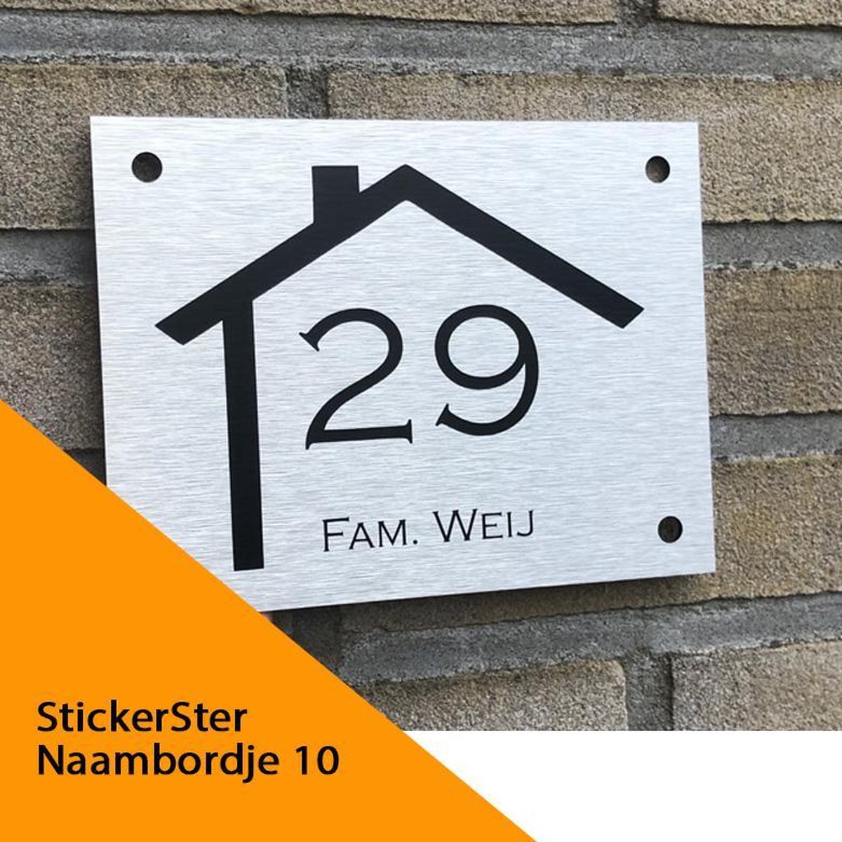 Naambordje voordeur 15 x 20 cm RVS look nummer en naam in huis