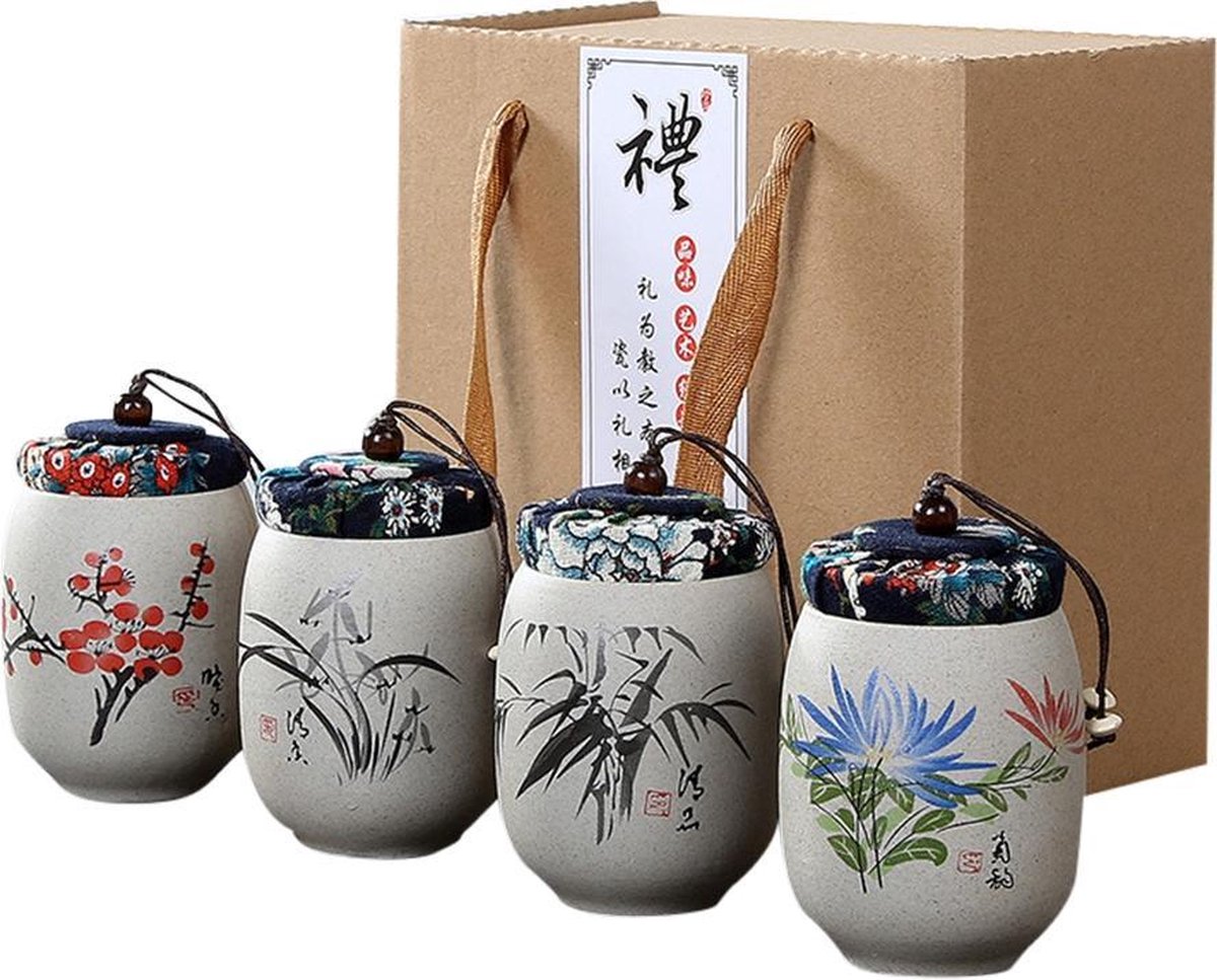 Thee bewaarpot set - 4 beschilderde Chinese potten met deksel - Keramiek |  bol.com