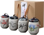 Thee bewaarpot set - 4 beschilderde Chinese potten met deksel - Keramiek - Tea Caddies