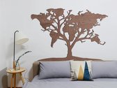 HOUTEN WANDDECORATIE / WOODEN WALL DECORATION - MUURDECORATIE / WALL ART - WERELDKAART BOOM / WORLD MAP TREE - 96 x 140cm - DONKER HOUT / DARK WOOD - ATLAS - ECHT HOUT - REAL WOOD