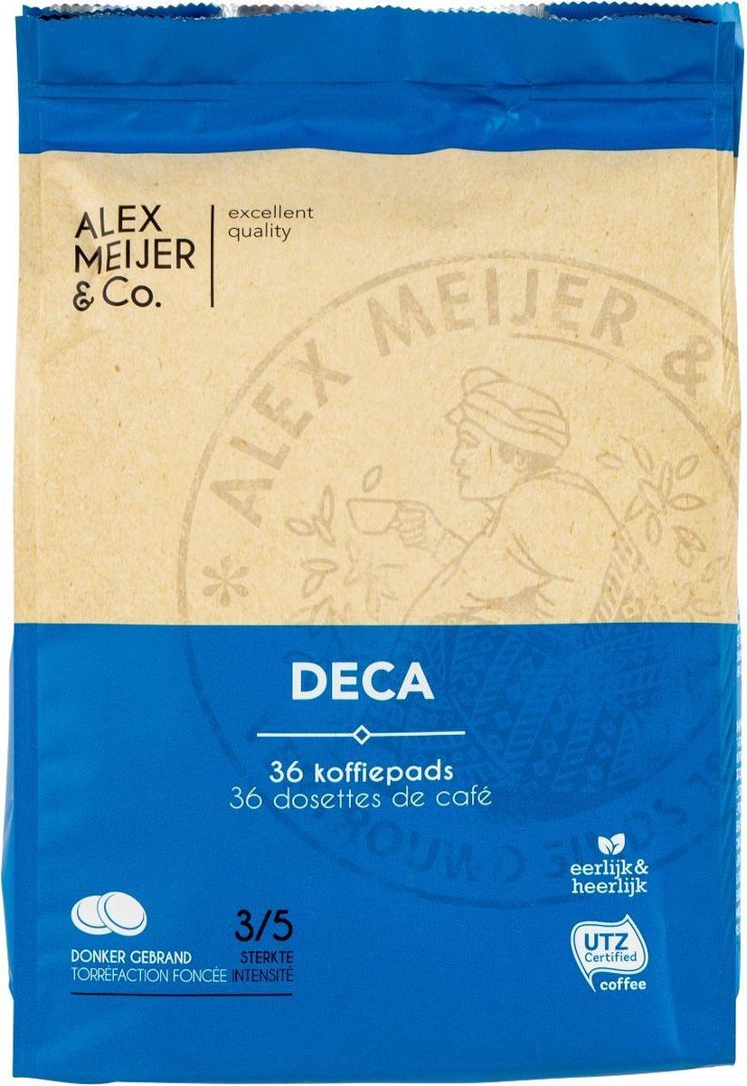 Goedkoopste Koffiepads Cafeïnevrij Decaf | 3 zakken 36 koffiepads | Alex Meijer