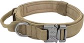 Militaire Tactische Halsband Duitse Shepard Medium Grote Hond Halsbanden Voor Walking Training Duarable Halsband Controle Handvat-Beige M hals 36-48 CM