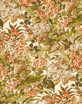 Bloemen behang Profhome BA220021-DI vliesbehang hardvinyl warmdruk in reliëf gestempeld met bloemen patroon mat beige groen bruin oranje 5,33 m2