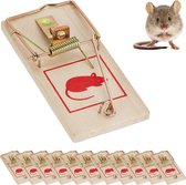Relaxdays Muizenval - hout - klapval - val - muizenklem - muizenvallen set van 12 stuks