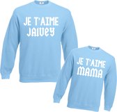 Sweater jongen lichtblauw Je t'aime mama-twinnen met jouw kleine jongen-Maat 3/4 jaar