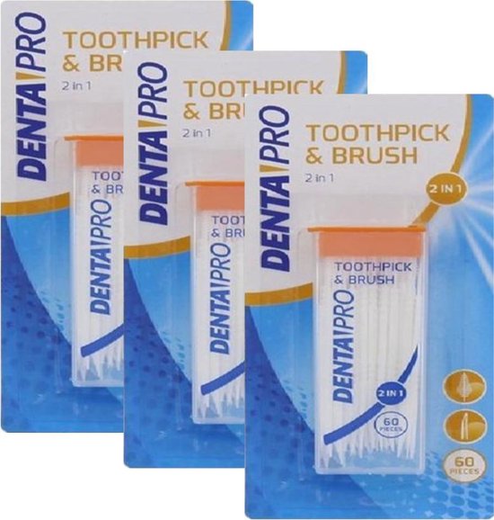 3x Dentapro tandenstoker met borstel - Toothpick & Brush - Toothpick brush  -... | bol.com