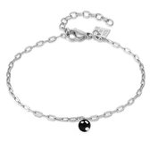 Twice As Nice Armband in edelstaal, 4 mm onyx steentje  16 cm+3 cm