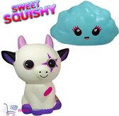 2 st. Sweet Squishy Speelfiguren Funky Cat + Blauw Wolkje 10 cm | Squeezy speelgoed pakket goedkoop kinderen anti stress bal tiktok jongens meisjes regenboog rainbow squishie cube simple dimb