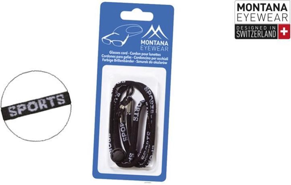 Montana brillenkoord BC1 sport zwart met witte tekst - one size fits all