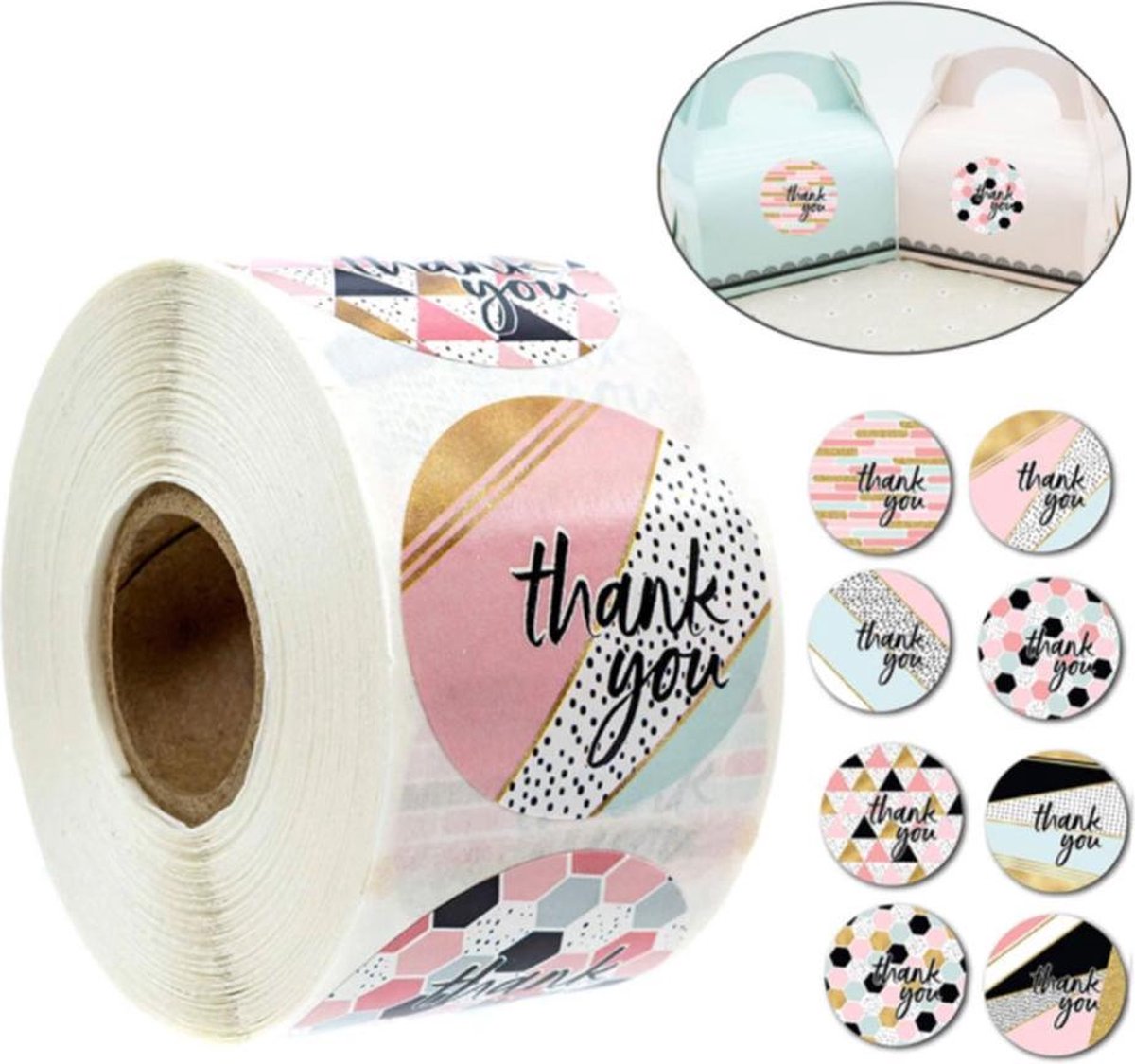 DW4Trading Stickerrol Thank You - Sluitstickers - Ø 2,6 cm - 500 Stuks - Multi Kleuren