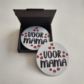 6 rubberen onderzetters met "Voor mama" - diner, tafelen, dineren, rubber, viltjes, moeder, moederdag, liefde