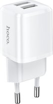 HOCO N8 Briar - Compacte 2-Poort USB Oplader - EU Plug - Universele 10W Lader - Wit