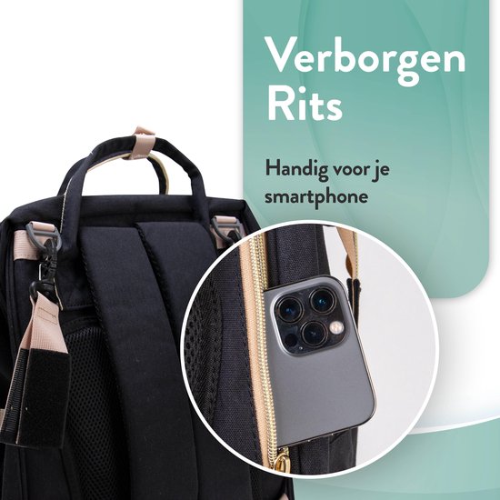 Luiertas rugzak - Monx Luiertas verzorgingstas met uitklapbaar babybedje - Overzichtelijke luierrugzak extra buggy en kinderwagen haken inclusief geïsoleerde flessenhouder - Zwart van Monx — afbeelding 4