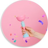 Forex Wandcirkel - Roze met Blauwe Beker - 30x30cm Foto op Wandcirkel (met ophangsysteem)