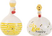 J-Line Kip Bee Happy/Honing Keramiek Wit/Geel Large Assortiment Van 2