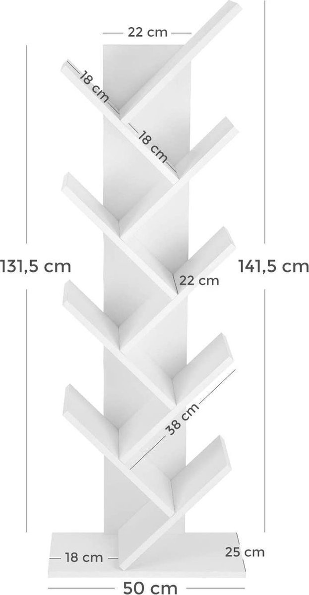 Bibliothèque - 8 niveaux, forme arbre - étagère sur pied - 50x25x141,5 -  Etagère à CD
