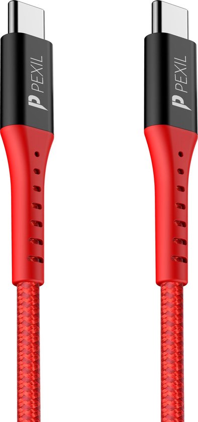 PEXIL USB-C naar USB-C oplaadkabel - 3A - 1M - Rood