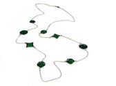 lange zilveren collier halsketting halssnoer gerhodineerd verguld Model Blossom met groene stenen