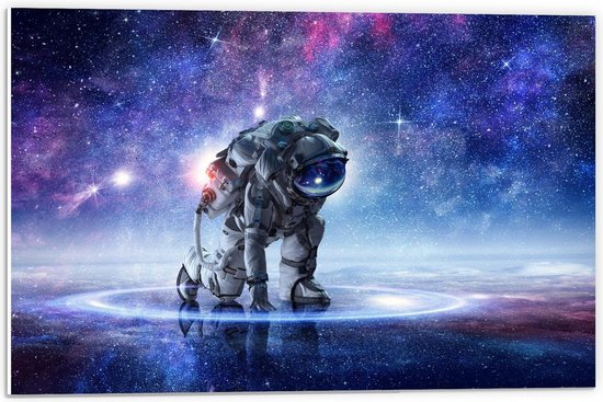 Forex - Astronaut op Galaxy Achtergrond - 60x40cm Foto op Forex