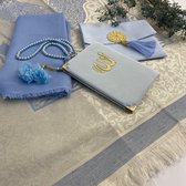 Blauwe Fluwelen Yaseen cadeauset, islamitische cadeauset met Yaseen boek gebedskleed, vrouwen sjaal, cadeau voor bruiloft, Eid, verjaardag, moederdag
