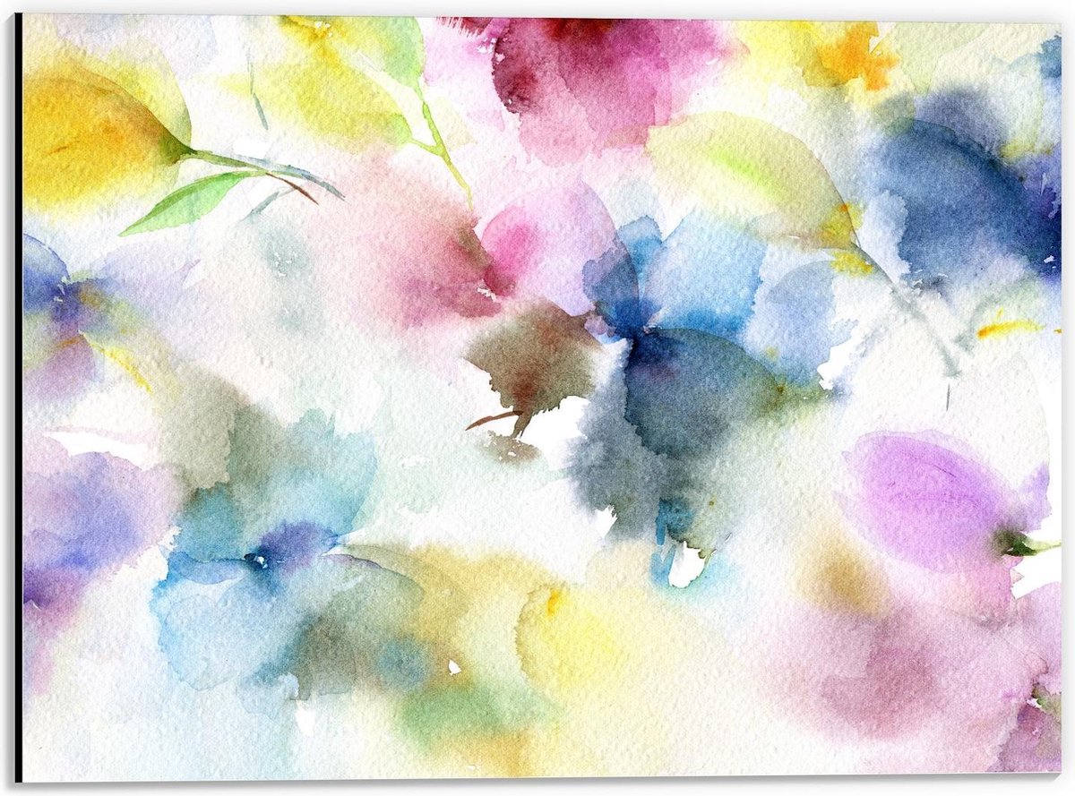 Dibond - Schilderij met Bloemen van Waterverf - 40x30cm Foto op Aluminium (Met Ophangsysteem)