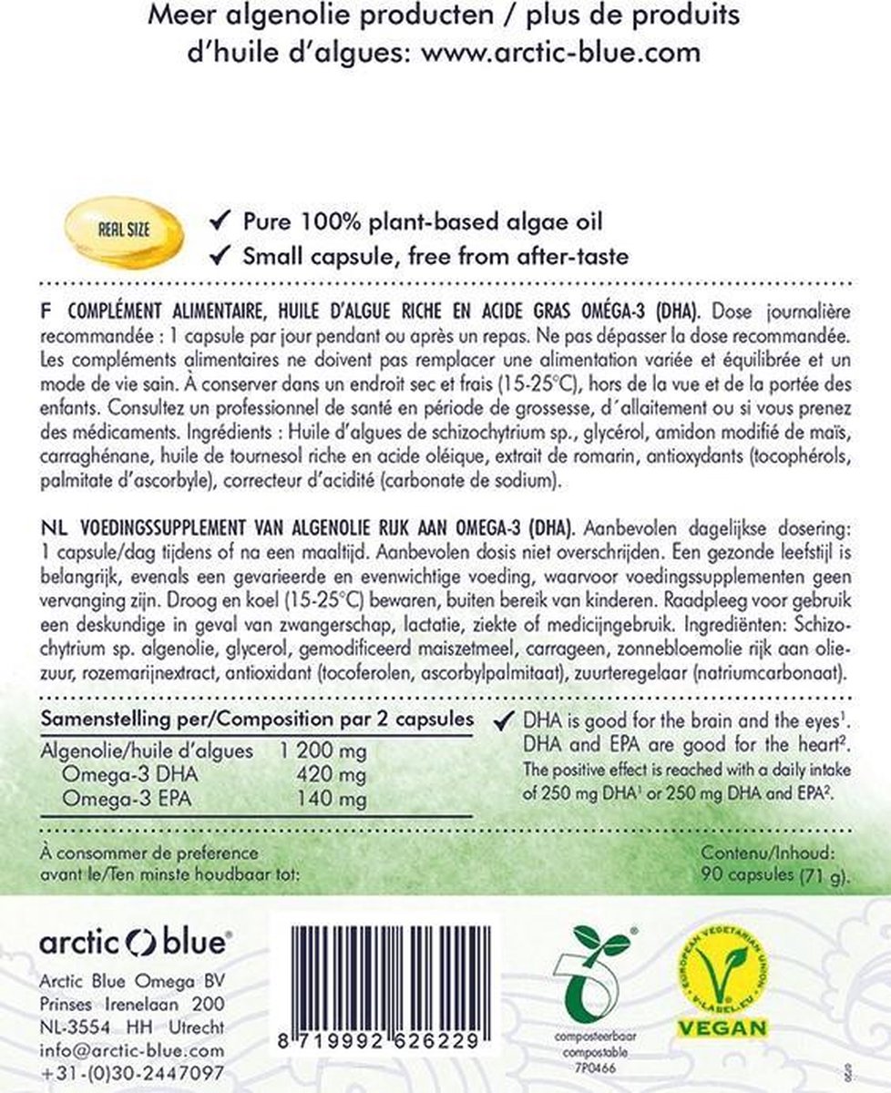Arctic Blue Omega 3 Algenolie DHA \u0026 EPA 