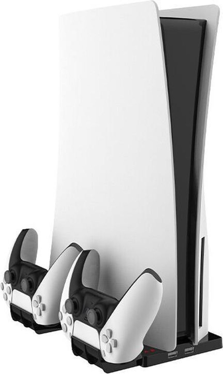 Lovnix PS5 Dock 3 Lader - 4-in-1 Verticale Stand voor Playstation 5 - Docking Station voor 2 Controllers - Dual Oplaadstation voor Snel Laden Inclusief 2 USB Poorten - Wit
