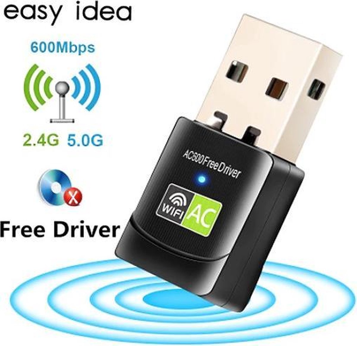 Prime - Driver Free - 600Mbps - Dual Band - USB WiFi - Plug en Play WiFi Adapter - Zonder Installatie