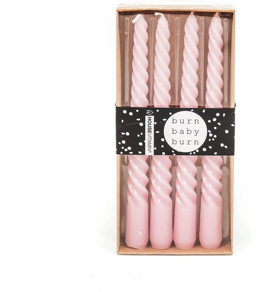 Housevitamin Swirl kaarsen Roze set van 4 - 20 cm - Twisted Candle – Twirl Candle - Gedraaide Kaarsen