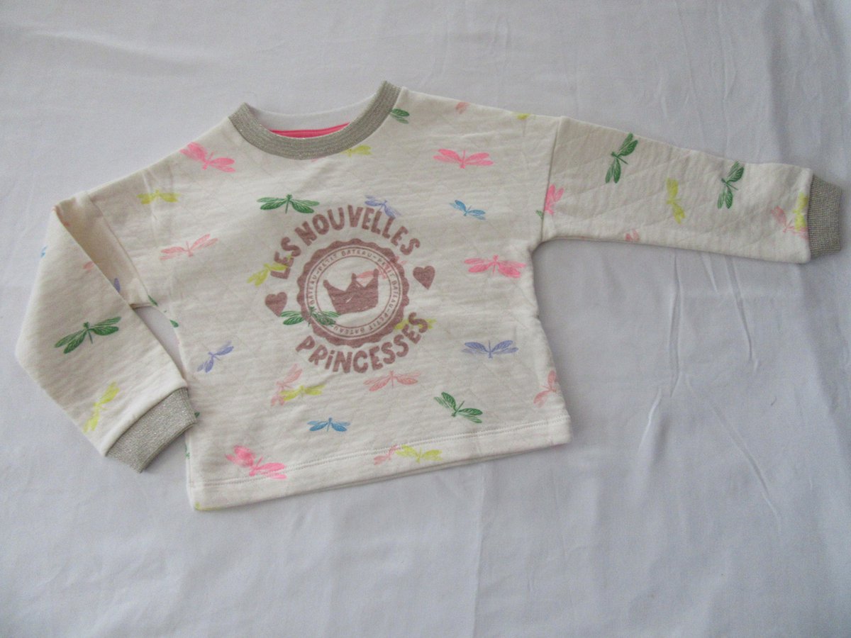 petit bateau , meisje, sweater , creme met libel , les nouvelles princesses , 3 jaar 95