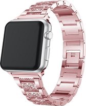 Geschikt voor Apple Watch bandje 42 / 44 / 45 mm - Series 1 2 3 4 5 6 7 SE - Smartwatch iWatch horloge band - 42mm 44mm 45mm - Fungus - RVS metaal - Roze - Glamour