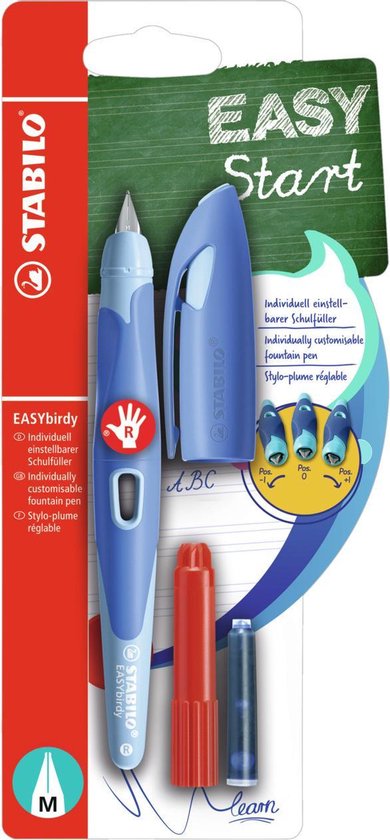 STABILO EASYbirdy - Ergonomische Vulpen - Rechtshandig - Pastel Edition - Blauw/Licht Blauw Pastel - Standaard M punt