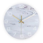 SensaHome Glazen Wandklok 30cm Diameter - Minimalistische Marmeren Design met Stille uurwerk - Marble White