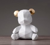 BaykaDecor - Teddybeer Beeldje - Abstract Design - Decoratieve Spaarpot - Origami Beer - Geometrische Kunst - Wit Goud - 18 cm