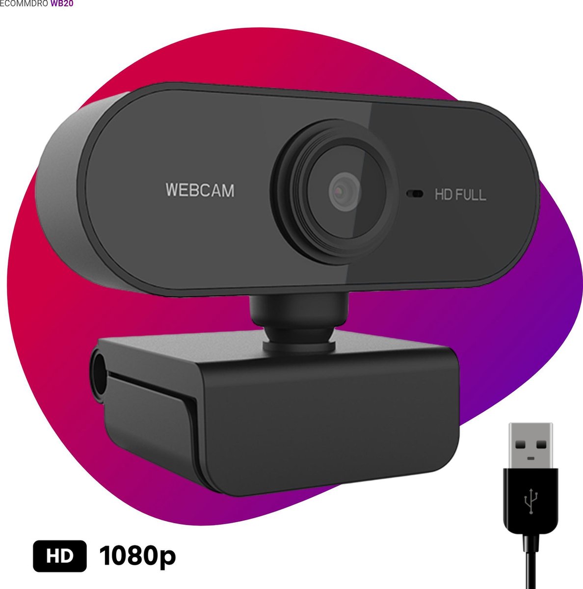 Ecommdro WB20 - Webcam - Microfoon - Full HD 1080p - USB