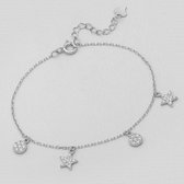 EAR IT UP - Armband - Dames - Ster en cirkel - Gerhodineerd zilver - Zirkonia - Pavézetting - 15 tot 18,5 cm - 1 stuk