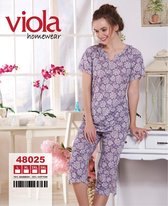 Pyjama Twedelige Capr, Set met Bloemen Paars Maat XL