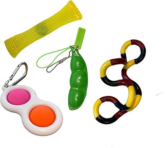 Fidget toys pakket set Pop All Up 4 Delig Simple dimple Pop it Pea popper bol