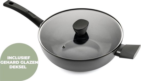 ISENVI Avon Wokpan Inductie met Deksel - 32 cm - Keramisch - Wok - PFAS, PTFE Vrij - Alle Warmtebronnen