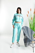 Trendy Dames Velvet Turquoise Huispak/ loungewearsets 2delig Maat M - 38 Dames Huispak | Vrijetijdspak | Pyjamaset | Loungewearset | Capushon