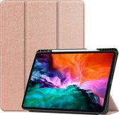 Tablet hoes geschikt voor Apple iPad Pro 2021 - 12.9 inch - Tri-Fold Book Case - Apple Pencil Houder - RosÃƒÂ© Goud