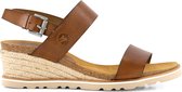 Travelin' Denia - Leren Dames Sandalen met hak - Sandaletten - Cognac Bruin leer - Maat 38